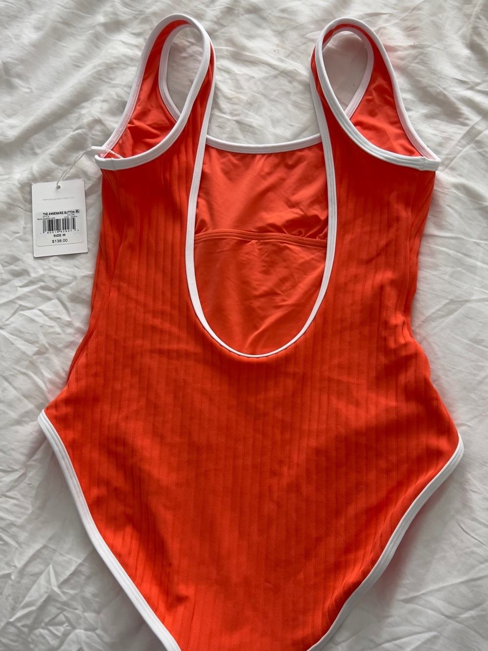 SOLID & STRIPED Red Ribbed One-Piece with White Trim - Picture 2 of 4